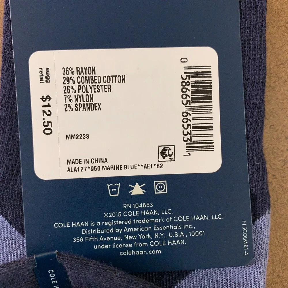 Cole Haan Mens Shoe Size 7-12 Navy Blue Diamond Classic Crew Socks 1 Pair NWT